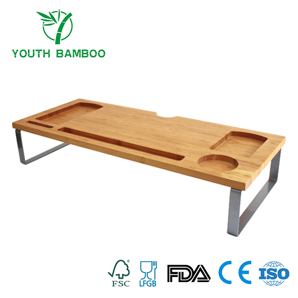 Bamboo Monitor Stand Riser With Metal Rack
