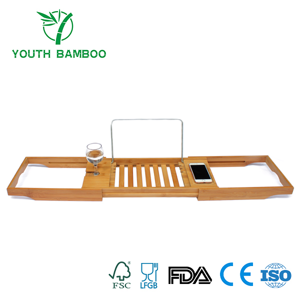 Bamboo Bathtub Caddy Tray With Extending Sides
