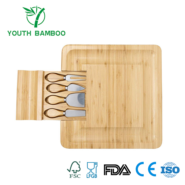 Bamboo Cheese Board with Cutlery Knife Set 