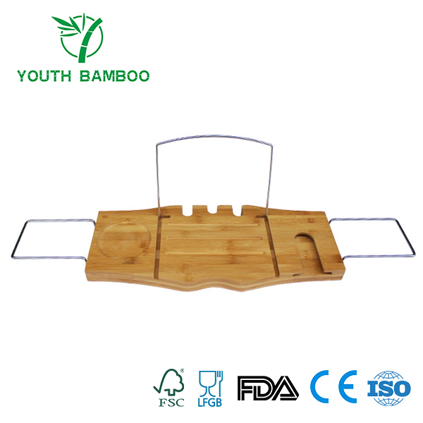Bamboo Bathtub Caddy Tray With Stainless Steel Rack